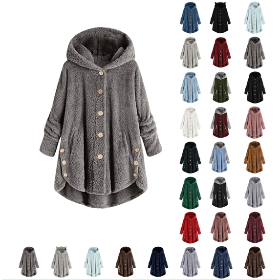 Meichang Women's Winter Coats Fuzzy Fleece Hoodies Coat Button Up Long Sleeve Sherpa Jacket Warm Outerwear with Pockets