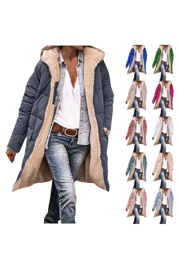 Women's Winter Fashion Clothes Oversized Shearling Fleece Long Coats Jackets Womens Sherpa Fleece Lined Long Jackets Shearling Reversible Overcoats Winter Puffer Coats Hood Zip Outerwears