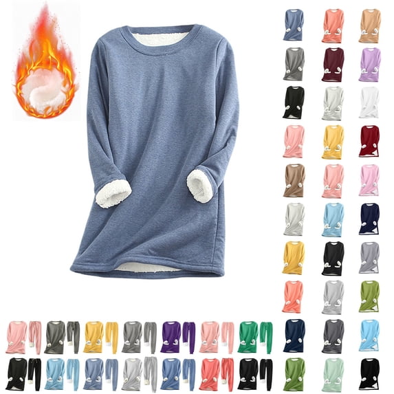 Meichang Women's Winter Warm Sherpa Lined Fleece Crewneck Sweatshirt Pullover Loungewear Long Sleeve Thicken Thermal Tops