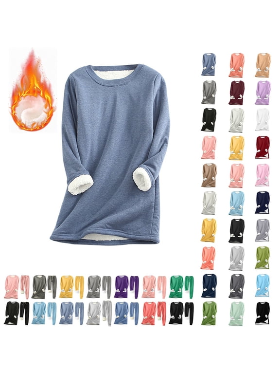 Women's Winter Warm Sherpa Lined Fleece Crewneck Sweatshirt Pullover Loungewear Long Sleeve Thicken Thermal Tops