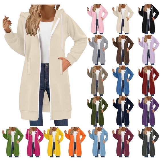 Meichang Women's Zip Up Hoodies Long Sleeve Long Tunic Sweatshirts Oversized Fleece Casual Fall Hooded Jacket Coat with Pockets
