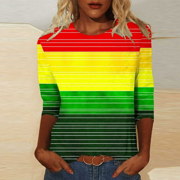 Meichang Womens 3/4 Sleeve Tops Black History Month Inspire Shirt African T-Shirt Crew Neck Loose Print Gifts Blouse