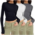 thumbnail image 1 of Meichang Womens 3 Pack Long Sleeve Shirts Basic Crop Tops Casual Boat Neck Slim Fit Y2K Blouses Going Out Workout Tops Dark Gray S, 1 of 4