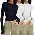 thumbnail image 1 of Meichang Womens 3 Pack Long Sleeve Shirts Basic Crop Tops Casual Boat Neck Slim Fit Y2K Blouses Going Out Workout Tops White S, 1 of 4