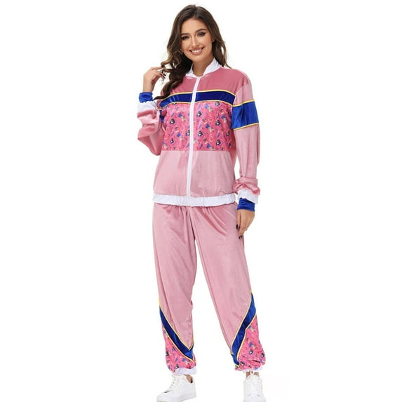 Meichang Womens 80s Tracksuit 90s Retro Hip Hop Windbreaker Women Tracksuit Sets Colorblock One Piece Outfits Set