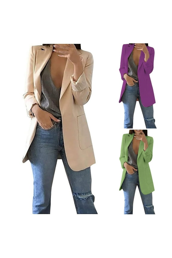 Womens Blazer Business Casual Long Sleeve Open Front Notch Collar Blazer Work Office Suit Jacket Dressy Blazers with Pockets