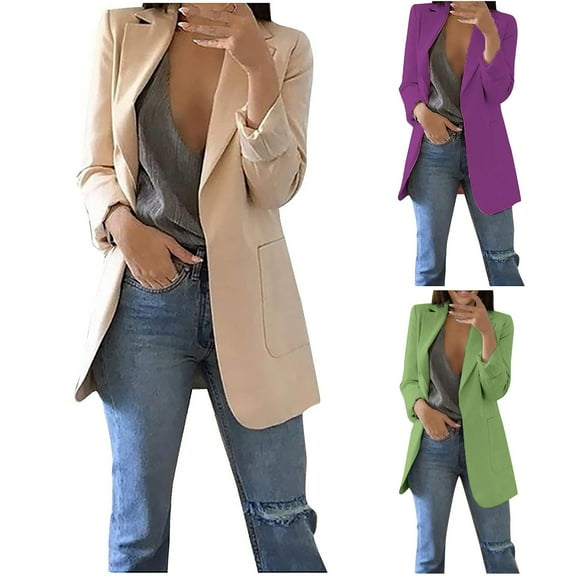 Meichang Womens Blazer Business Casual Long Sleeve Open Front Notch Collar Blazer Work Office Suit Jacket Dressy Blazers with Pockets
