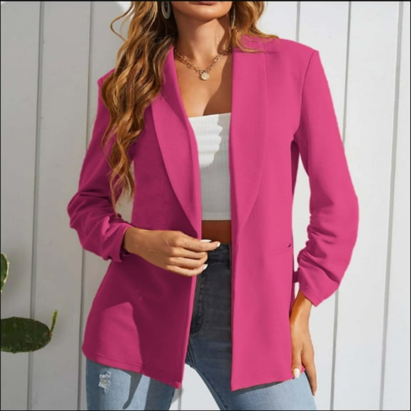 Meichang Womens Blazer for Work 2023 Long Stretchy Sleeves Blazer Jacket Dressy Lapel Open Front Cardigan Solid Office Outfit