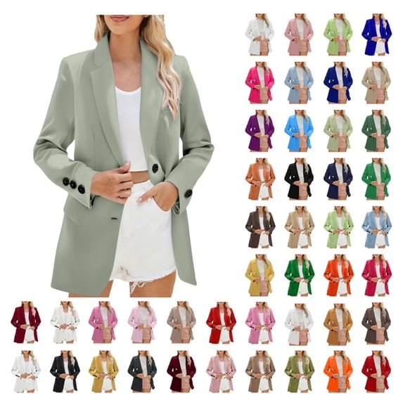 Meichang Womens Blazers for Work Casual Long Sleeve Button Lapel Open Front Suit Jacket Business Dressy Jacket with Pockets