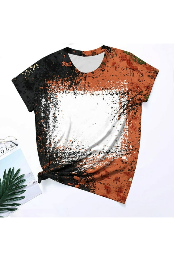 Womens Bleached Sublimation Blank Shirts Short Sleeve Graphic Tees Tops Casual Crew Neck Loose Fit T Shirts Summer Outfits Clothes