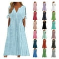 thumbnail image 1 of Meichang Womens Boho Eyelet Pastel Dresses Button V Neck Tie Knot Short Sleeve Flowy Beach Vacation Midi Dresses Casual Work Dresses with Pockets Purple XXL, 1 of 6