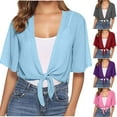 thumbnail image 1 of Meichang Womens Bolero Shrug Cardigans Sheer Short Sleeve Tie Front Cropped Cardigan Summer Chiffon Open Front Cardigans for Dress, 1 of 7