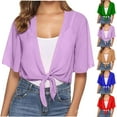thumbnail image 1 of Meichang Womens Bolero Shrugs for Evening Dresses Tie Front Chiffon Shrug Short Sleeve Cropped Sheer Bolero Shrug Cardigan, 1 of 7