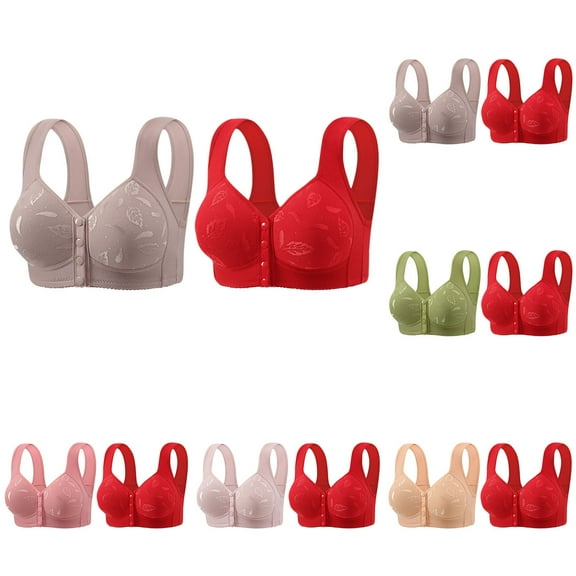 Meichang Womens Bras for Older Women 2 Pack Daisy Bras Front Snap Push up Bra No Underwire Senior Bra Lifting Breathable Bralettes