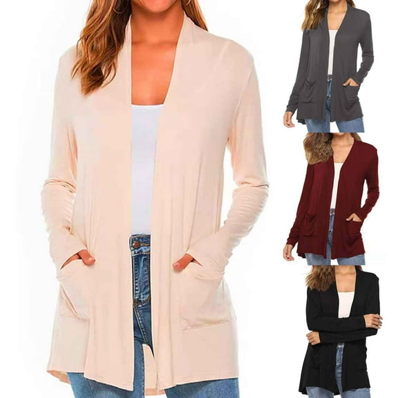 Meichang Womens Cardigans Lightweight Long Sleeve Open Front Cardigan Fall Trendy Loose Fit Thin Cardigans with Pockets