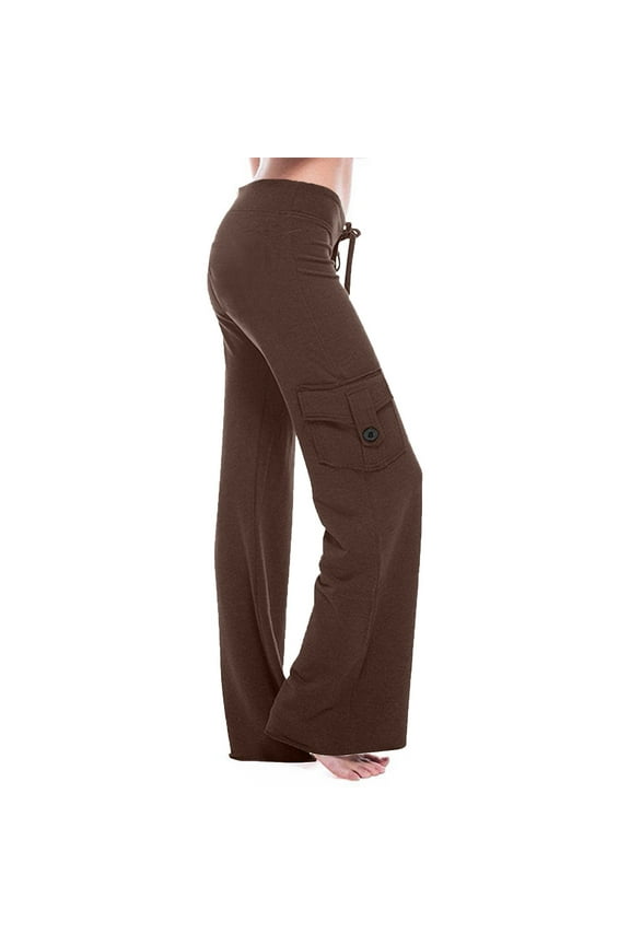 Womens Cargo Pants High Waist Wide Leg Yoga Pants with Pockets Casual Button Stretch Workout Leggings Gym Cargo Sweatpants