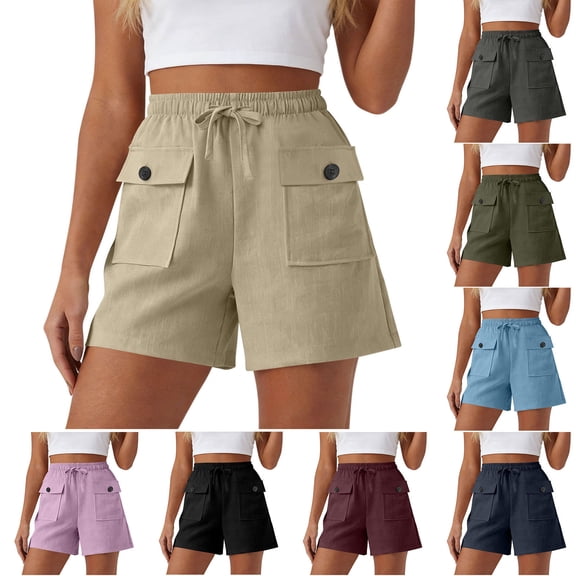 Meichang Womens Cargo Shorts High Elastic Waist Drawstring Wide Leg Summer Shorts Business Casual Work Shorts with Pockets