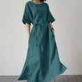 thumbnail image 1 of Meichang Womens Cotton Linen Maxi Dresses Flowy Tie Waisted Tunic Dresses Solid Crew Neck Short Sleeve Side Slit Dresses Summer Beach Casual Long Dresses with Pockets Blue XL, 1 of 6