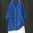 thumbnail image 1 of Meichang Womens Cotton Linen Tops Plus Size Button Down Shirts Loose Fit Solid Tee Shirts Long Sleeve V Neck Blouses Casual Work Tops Dark Blue M, 1 of 3