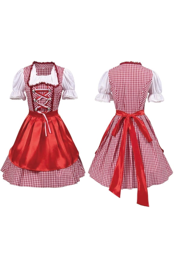 Womens Dirndl Dress Square Neck Lace Up Puff Sleeve Oktoberfest Dresses Traditional German Costume for Carnival Party
