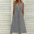 thumbnail image 1 of Meichang Womens Eyelet Dresses V Neck Button Sleeveless Dresses Solid Color Loose Fit Flowy Midi Dresses Summer Casual Dresses with Pockets Gray L, 1 of 5