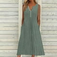 thumbnail image 1 of Meichang Womens Eyelet Dresses V Neck Button Sleeveless Dresses Solid Color Loose Fit Flowy Midi Dresses Summer Casual Dresses with Pockets Green XL, 1 of 5