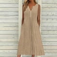 thumbnail image 1 of Meichang Womens Eyelet Dresses V Neck Button Sleeveless Dresses Solid Color Loose Fit Flowy Midi Dresses Summer Casual Dresses with Pockets Khaki XXL, 1 of 5