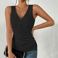 thumbnail image 1 of Meichang Womens Eyelet Tank Tops Deep V Neck Sleeveless Wrap Tops Fitted Ruched Shirts Solid Color Slim Fit Summer Vest Tank Tops for Work Black M, 1 of 6