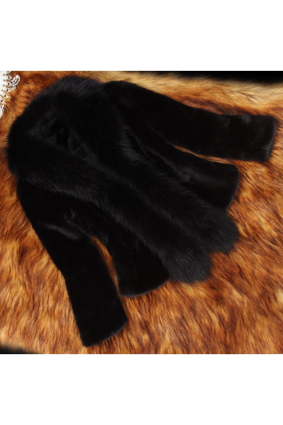 Womens Faux Fur Coat with Faux Fur Collar Warm Jackets Plus Size Winter Thicken Long Sleeve Open Front Cardigan Outerwear Furry Trim Peplum Coat Black M
