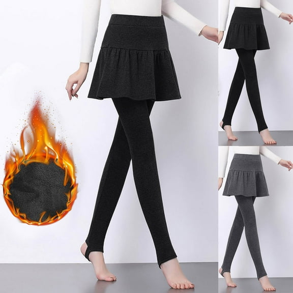 Meichang Womens Fleece Lined Skirted Leggings High Waist Tummy Control Yoga Pants Thermal Slimming Stretchy Tights Tennis Golf Athletic Flowy Skirted Legging for Women