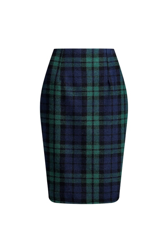 Womens High Waist Plaid Skirt Bodycon Pencil Knee Length Skirts Fall Winter Casual Holiday Party Skirts Business Work Tartan Skirt