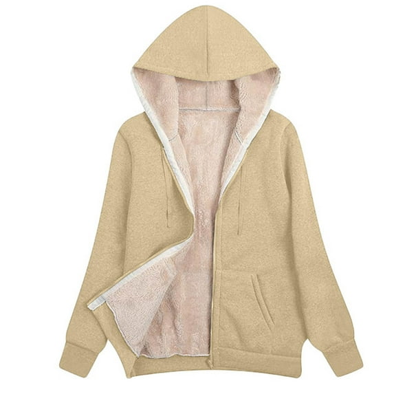 Meichang Womens Hoodie Jacket Fleece Long Sleeve Jackets Full Zip Up Thick Sherpa Lined Winter Coat Slim Fit Solid Outerwear