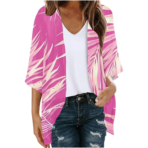 Meichang Womens Kimonos for Summer Boho Floral Print Chiffon Cardigan Lightweight Open Front Womens Kimonos Loose Fit Beach Wear Cover Up Tops