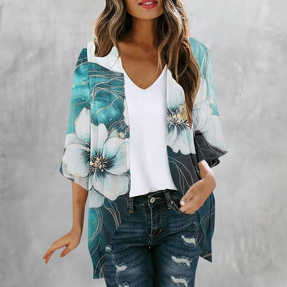 Meichang Womens Kimonos for Summer Floral Print Open Front Chiffon Cardigan Light Weight Loose Fit Beach Kimono Cardigans Casual Hawaiian Cover Ups