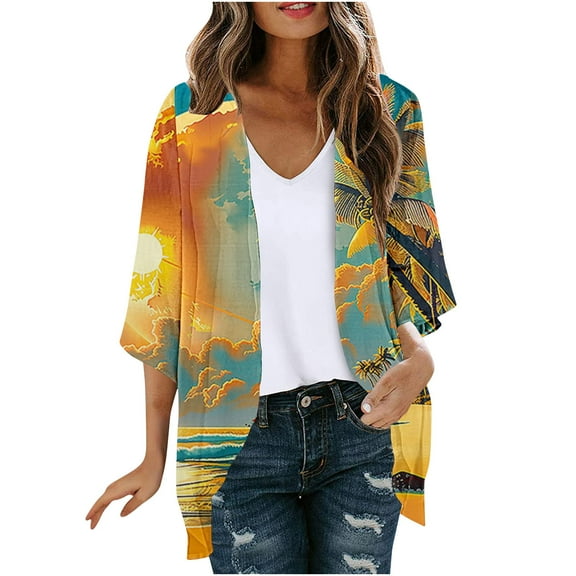 Meichang Womens Kimonos for Summer Puff Sleeve Kimono Cardigan Lightweight Open Front Chiffon Cardigans Boho Loose Cover Up Casual Blouse Tops
