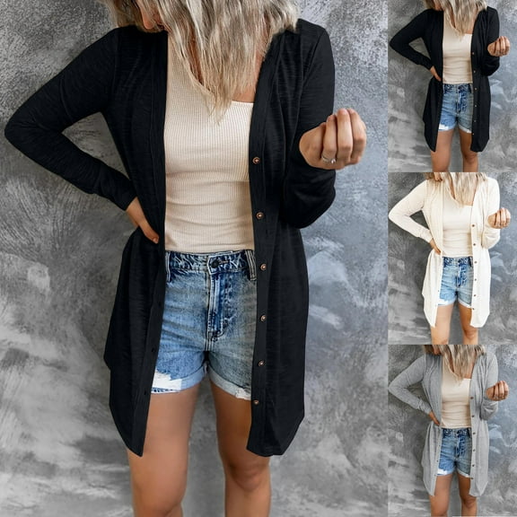 Meichang Womens Long Cardigans Lightweight Open Front Long Sleeve Button Down Cardigans Fall Trendy Comfy Thin Cardigans