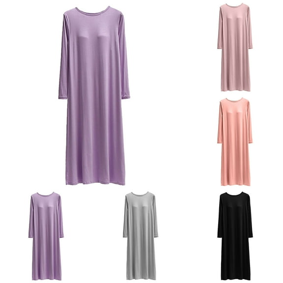 Meichang Womens Long Nightgown with Built in Bra Long Sleeve Crewneck Maxi Nightdress Solid Loose Sleepwear Soft Nightshirt Pajama Dress