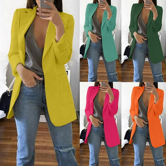 Meichang Womens Long Sleeve Blazer Business Casual Open Front Work Office Suit Jackets Lightweight Dressy Blazers with Pockets