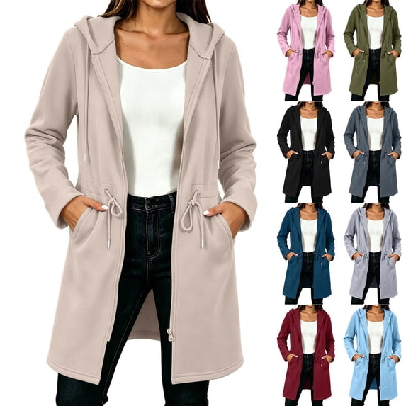 Meichang Womens Long Zip Up Hoodie with Drawstring Waist Hooded Sweatshirt Fall Casual Long Sleeve Full Zip Hoodies Jacket with Pockets