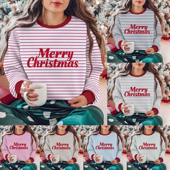 Meichang Womens Merry Christmas Sweatshirts Long Sleeve Crew Neck Funny Christmas Graphic Sweatshirts Xmas Holiday Party Pullover Sweatshirt
