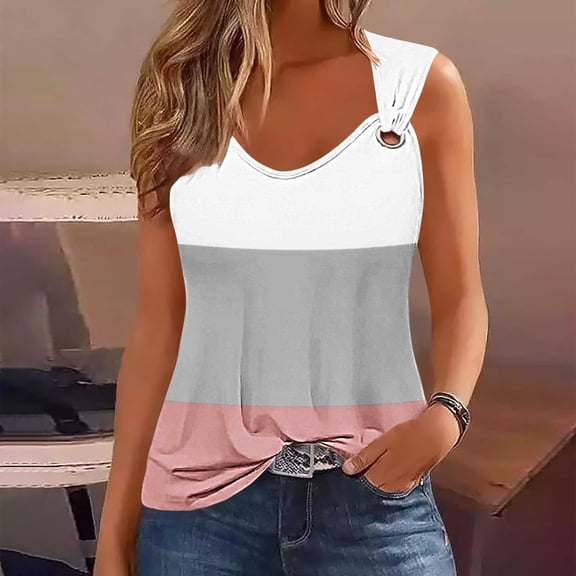 Meichang Womens O Ring Shoulder Tank Tops Summer Vintage Floral Graphic Casual T-Shirts Scoop Neck Sleeveless Loose Fitting Clothes Lightweight Work T Shirts Pink XXL