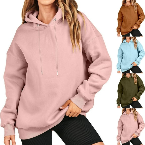 Meichang Womens Oversized Hoodies Trendy Long Sleeve Hooded Sweatshirt Fleece Pullover Hoodie Solid Y2k Tops Winter Clothes