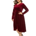 thumbnail image 1 of Meichang Womens Plus Size Velvet Dresses V Neck Wrap Long Sleeve A-Line Wedding Guest Dresses Cocktail Party formal Gown Mother Of The Bride Dresses, 1 of 6