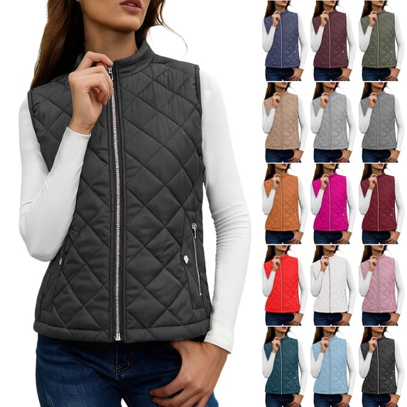 Meichang Womens Quilted Vests Lightweight Sleeveless Stand Collar Zip Up Quilted Padded Gilet Jacket With Pockets