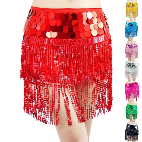 Meichang Womens Sequin Skirts Sparkly Tassel Mini Skirt Festival Party Club Wrap Skirt Boho Belly Dance Skirt Glitter Fringe Skirt