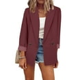 thumbnail image 1 of Meichang Womens Suits for Work Professional Long Sleeve Casual Blazers Solid Lapel Open Front Double Breasted Suits Slim Fit Pockets Cardigans Blazers Jackets Wine L, 1 of 7