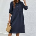 thumbnail image 1 of Meichang T-Shirts Dresses for Women Loose Casual Cotton Linen Shirts Dresses Solid Lapel Collar 3/4 Cuffed Sleeves Dresses Flowy Work Midi Dresses Navy XXL, 1 of 6