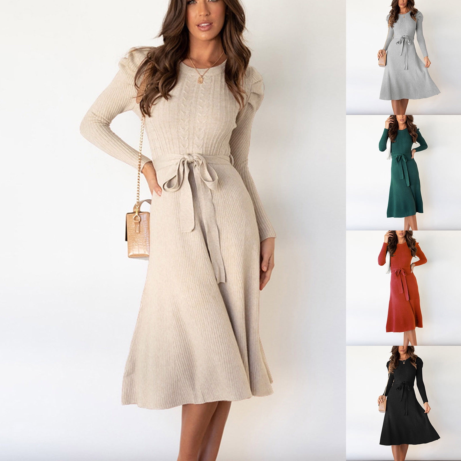 pullover formal dress PRETTYGARDEN Women's Long Sleeve Midi Sweater Dress Fall Crewneck Knit main image 0