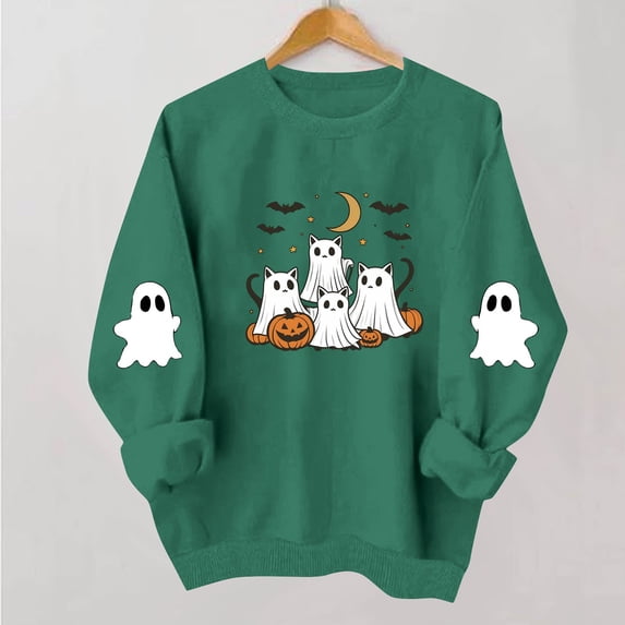Meichang Womens Sweatshirt Halloween Ghost Graphic Sweatshirt Crewneck Long Sleeve Fall Pullover Party Tops Matching Family Halloween Sweatshirts