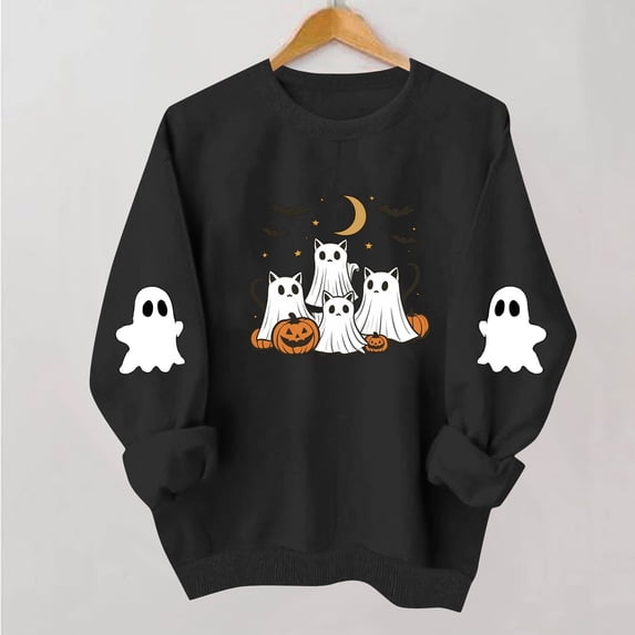 Meichang Womens Sweatshirt Halloween Ghost Graphic Sweatshirt Crewneck Long Sleeve Fall Pullover Party Tops Matching Family Halloween Sweatshirts